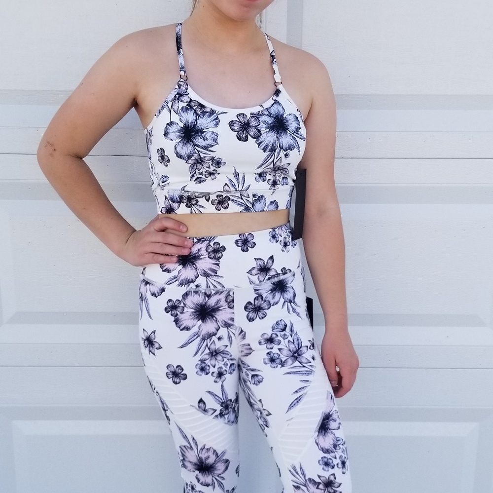 Blue Hibiscus Mesh Sports Bra